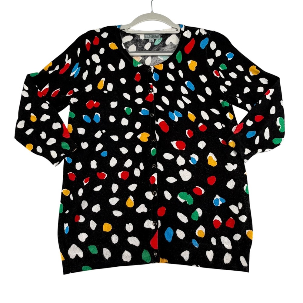 Joseph A Cardigan Sweater Womens Small Black Abstract Confetti Button Front